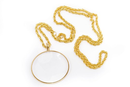 Walters 5X / 16D, 42mm Pendant Magnifier Gold, with Gold Chain
